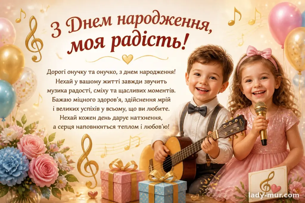 Привітання з днем народження онука та онучки