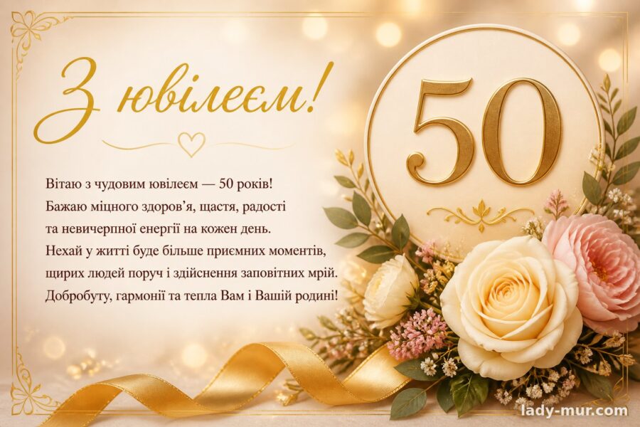Привітання з 50-річчям для жінки