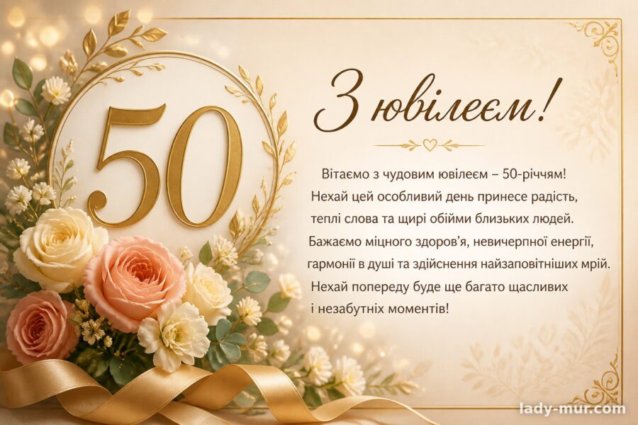 Привітання з 50-річчям (одним рядком)