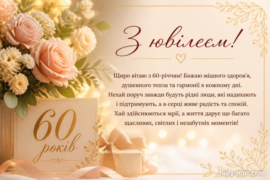 Привітання з 60-річчям жінці, поздравок